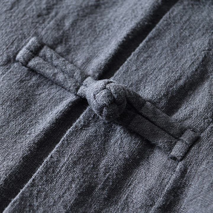 Abito cinese Tang con bottoni a forma di rana e motivo Buddha Stones, camicia da uomo in cotone e lino con tasche. - image 4