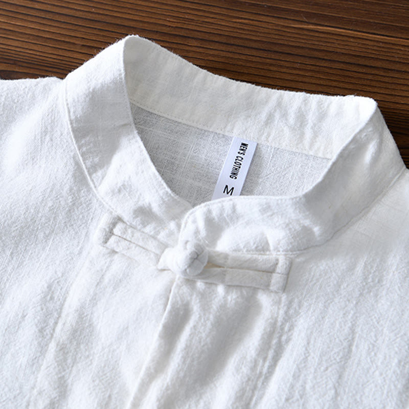 Abito cinese Tang con bottoni a forma di rana e motivo Buddha Stones, camicia da uomo in cotone e lino con tasche. - image 8