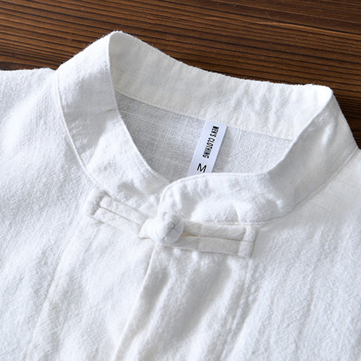 Abito cinese Tang con bottoni a forma di rana e motivo Buddha Stones, camicia da uomo in cotone e lino con tasche. - image 8