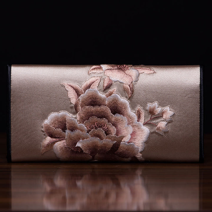 Buddha Stones Peony Su Ricamo Viaggio Shopping Borsa Lunga Borsa a Mano