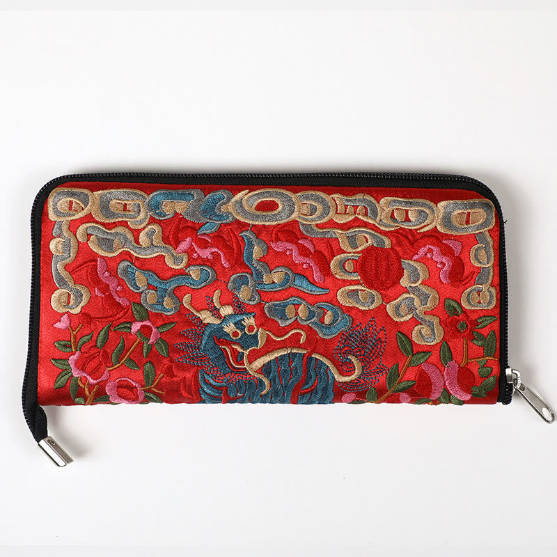 Buddha Stones Bestia Mitica Fenice Drago Qilin Su Ricamo Cartella Biglietti Viaggio Shopping Borsa Borsa