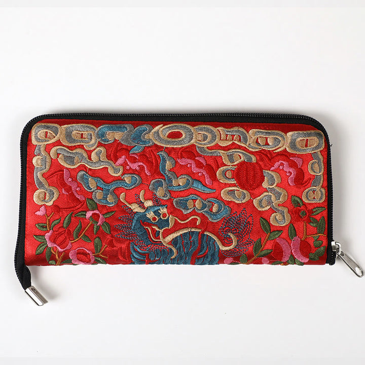 Buddha Stones Bestia Mitica Fenice Drago Qilin Su Ricamo Cartella Biglietti Viaggio Shopping Borsa Borsa