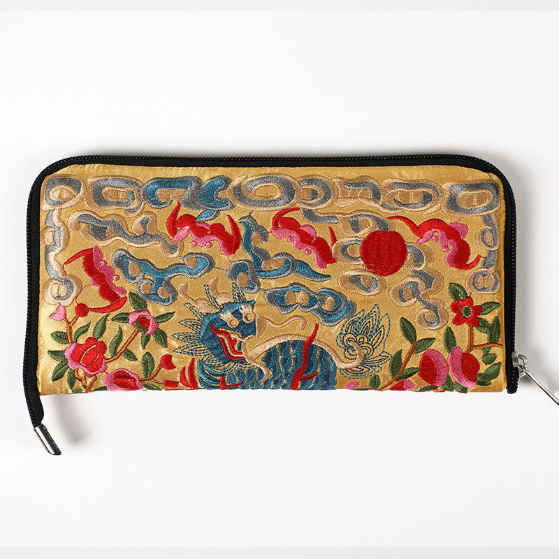 Buddha Stones Bestia Mitica Fenice Drago Qilin Su Ricamo Cartella Biglietti Viaggio Shopping Borsa Borsa