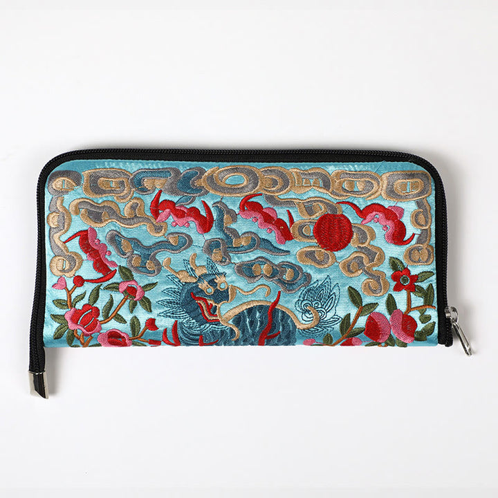 Buddha Stones Bestia Mitica Fenice Drago Qilin Su Ricamo Cartella Biglietti Viaggio Shopping Borsa Borsa