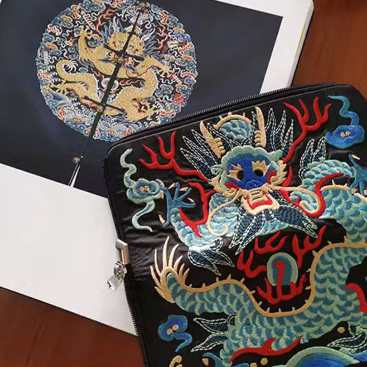 Buddha Stones Bestia Mitica Fenice Drago Qilin Su Ricamo Cartella Biglietti Viaggio Shopping Borsa Borsa