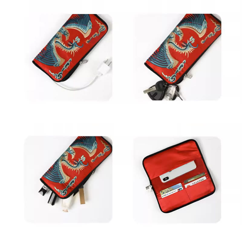Buddha Stones Bestia Mitica Fenice Drago Qilin Su Ricamo Cartella Biglietti Viaggio Shopping Borsa Borsa