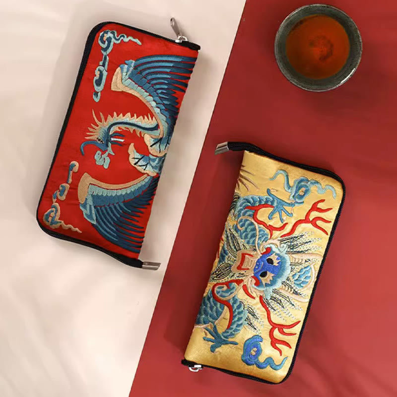 Buddha Stones Bestia Mitica Fenice Drago Qilin Su Ricamo Cartella Biglietti Viaggio Shopping Borsa Borsa