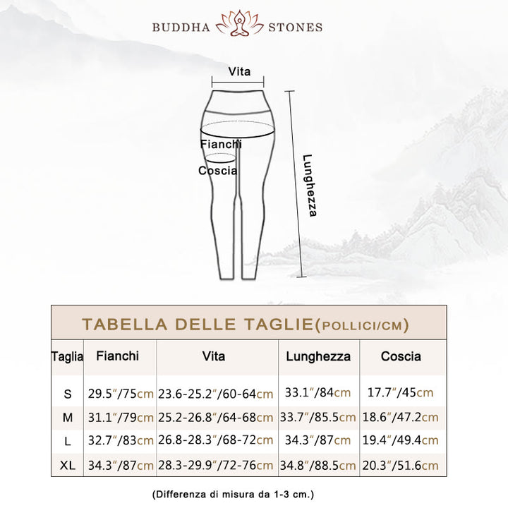 Leggings sportivi in rete da fitness, pantaloni da yoga da donna, con stampa di linee di pennello e inchiostro nero e pietre Buddha Stones