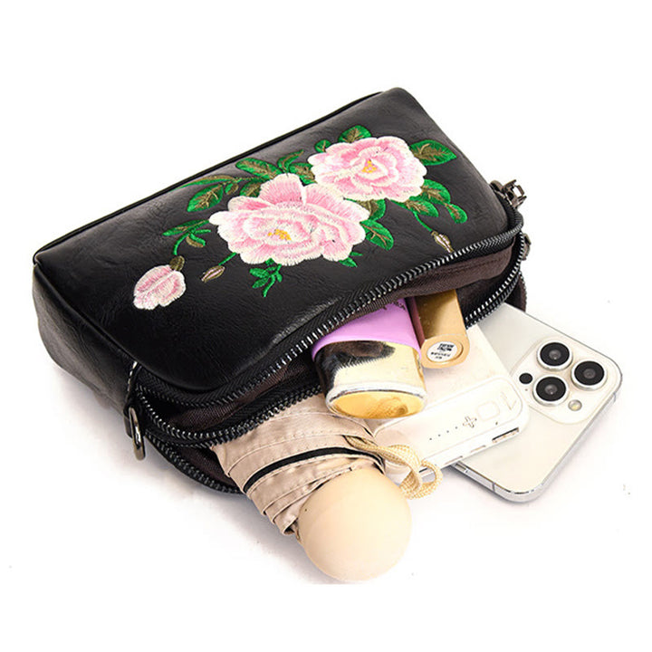 Buddha Stones Peonia Melograno Fiori Su Ricamo Viaggio Borsa per la spesa Borsa a tracolla Borsa a tracolla