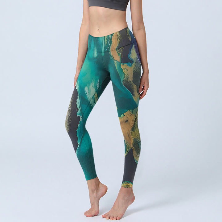 Buddha Stones DarkCyan Natural Landscapes Leggings da esercizio Pantaloni da yoga da donna - Ciano scuro - US18, UK/AU22, EU50 (4XL) - image 1