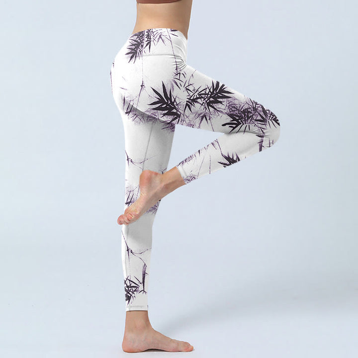 Leggings da yoga da donna in bambù bianco e nero Buddha Stones - image 3