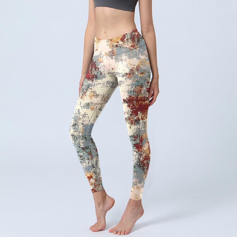 Leggings da yoga da donna con stampa astratta, beige, rosso e grigio, modello Buddha Stones - Beige - US18, UK/AU22, EU50 (4XL) - image 1