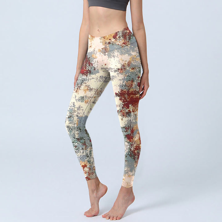 Leggings da yoga da donna con stampa astratta, beige, rosso e grigio, modello Buddha Stones - Beige - US18, UK/AU22, EU50 (4XL) - image 1