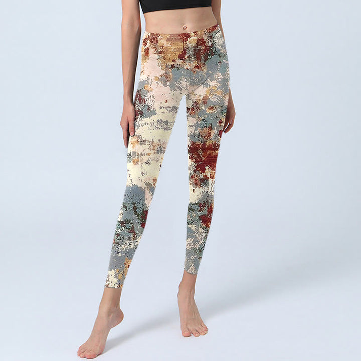 Leggings da yoga da donna con stampa astratta, beige, rosso e grigio, modello Buddha Stones - image 5