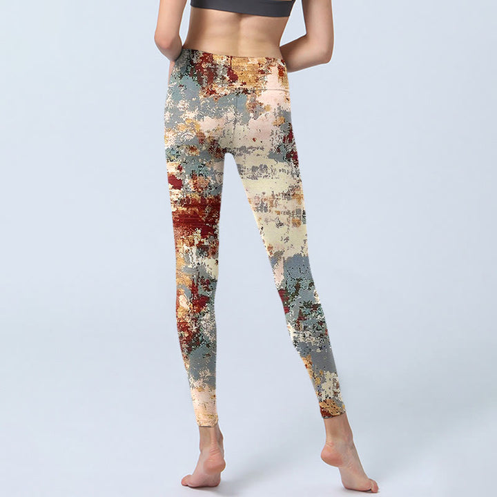 Leggings da yoga da donna con stampa astratta, beige, rosso e grigio, modello Buddha Stones - image 6