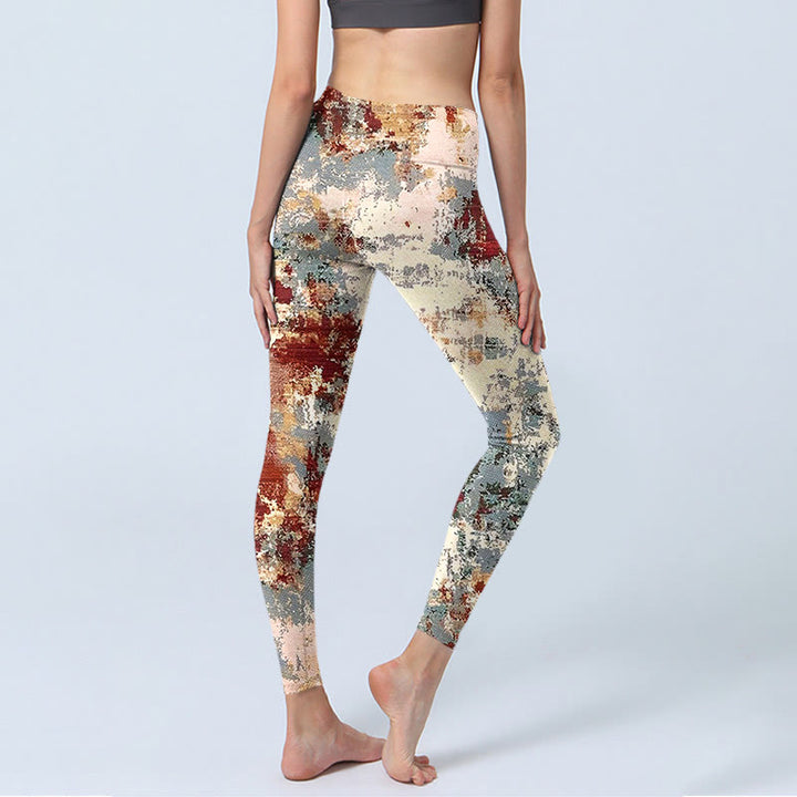 Leggings da yoga da donna con stampa astratta, beige, rosso e grigio, modello Buddha Stones - image 4
