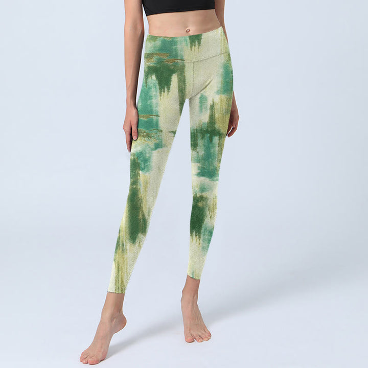 Leggings da yoga da donna con stampa tie-dye beige e verde Buddha Stones - image 6