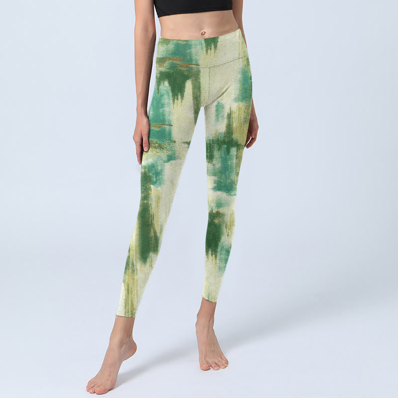Leggings da yoga da donna con stampa tie-dye beige e verde Buddha Stones - image 5