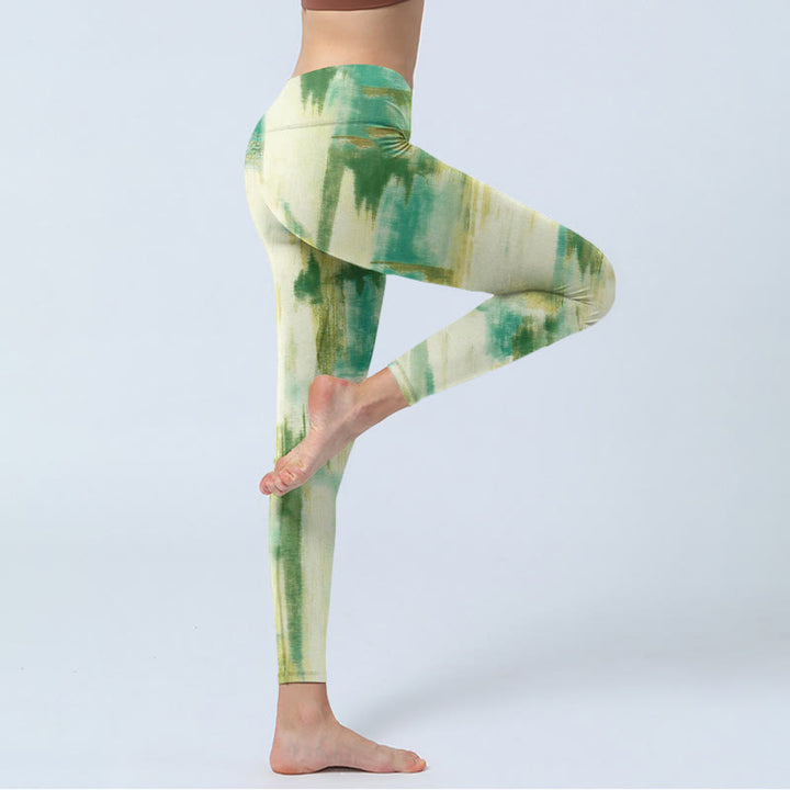 Leggings da yoga da donna con stampa tie-dye beige e verde Buddha Stones - image 4
