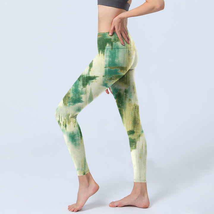 Leggings da yoga da donna con stampa tie-dye beige e verde Buddha Stones - image 3