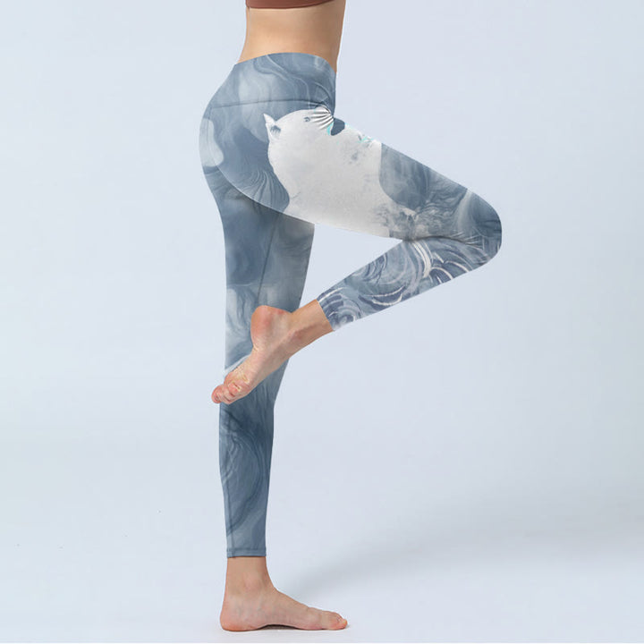 Leggings da yoga da donna Buddha Stones Light Slate Grey White Cat Exercise - image 3
