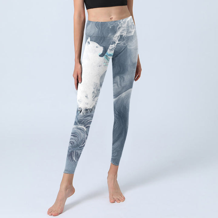 Leggings da yoga da donna Buddha Stones Light Slate Grey White Cat Exercise - image 5