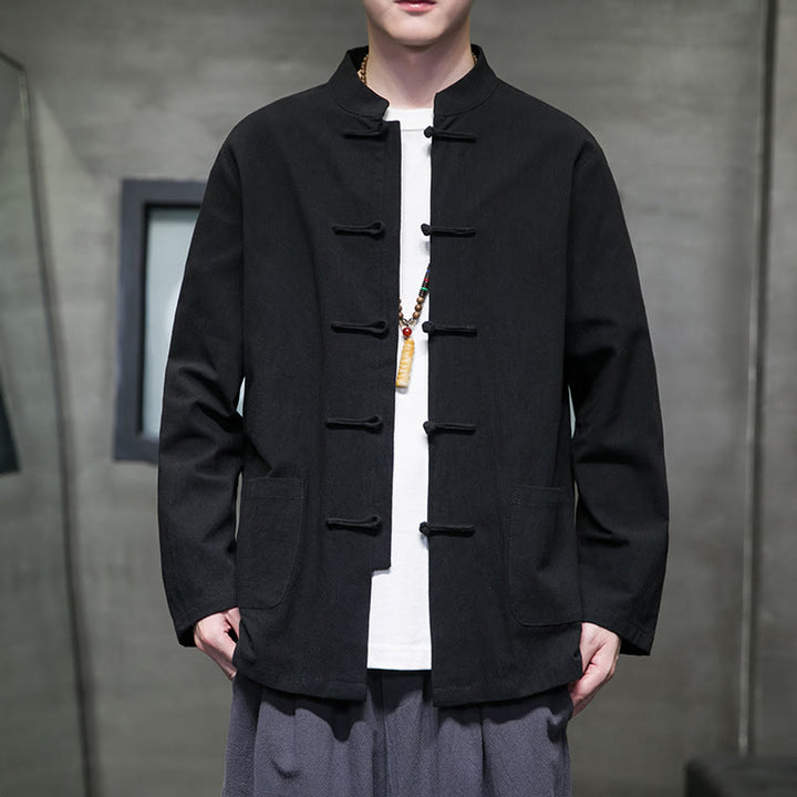 Giacca da uomo in cotone con bottoni a rana cinese, con tasche, stile Buddha Stones