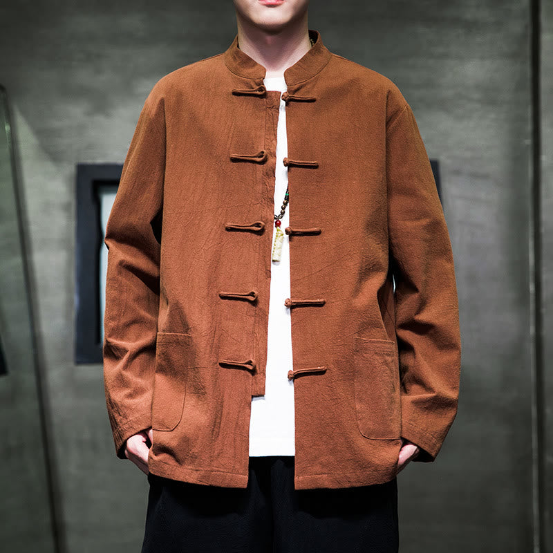 Giacca da uomo in cotone con bottoni a rana cinese, con tasche, stile Buddha Stones - SandyBrown - US/UK/AU46, EU56 (5XL) - image 24