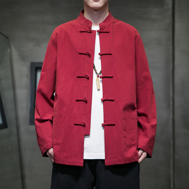 Giacca da uomo in cotone con bottoni a rana cinese, con tasche, stile Buddha Stones - Rosso - US/UK/AU46, EU56 (5XL) - image 36