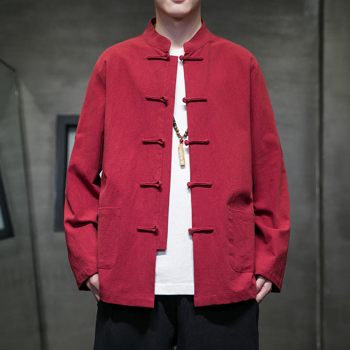 Giacca da uomo in cotone con bottoni a rana cinese, con tasche, stile Buddha Stones - Rosso - US/UK/AU46, EU56 (5XL) - image 36