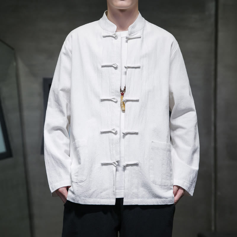 Giacca da uomo in cotone con bottoni a rana cinese, con tasche, stile Buddha Stones - Bianco - US/UK/AU46, EU56 (5XL) - image 0