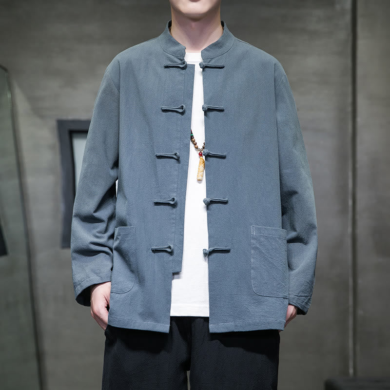 Giacca da uomo in cotone con bottoni a rana cinese, con tasche, stile Buddha Stones - Blu polvere - US/UK/AU46, EU56 (5XL) - image 12