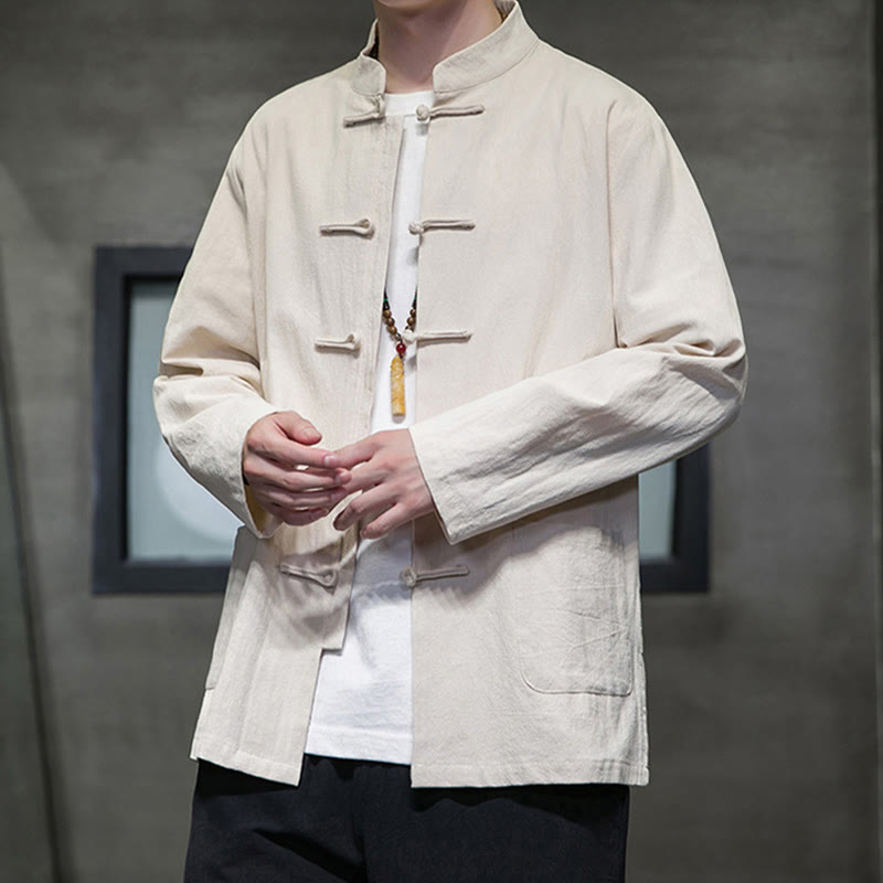 Giacca da uomo in cotone con bottoni a rana cinese, con tasche, stile Buddha Stones - image 9