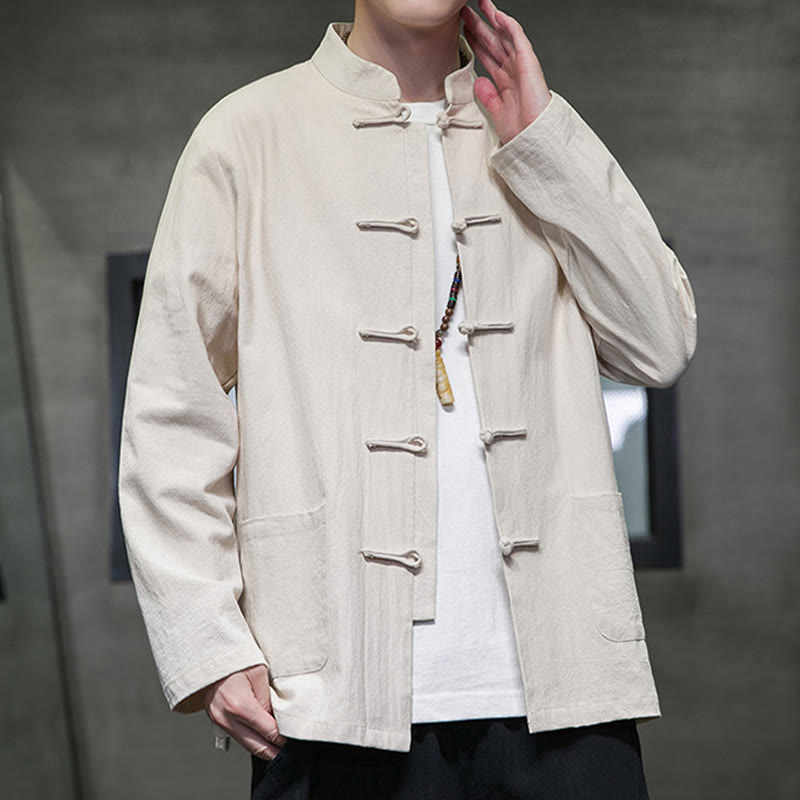 Giacca da uomo in cotone con bottoni a rana cinese, con tasche, stile Buddha Stones - image 6