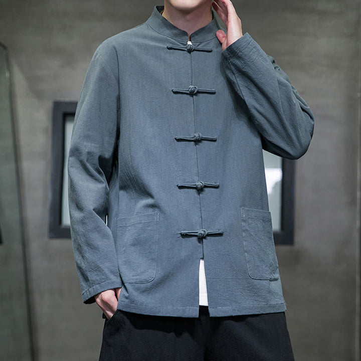 Giacca da uomo in cotone con bottoni a rana cinese, con tasche, stile Buddha Stones - image 17