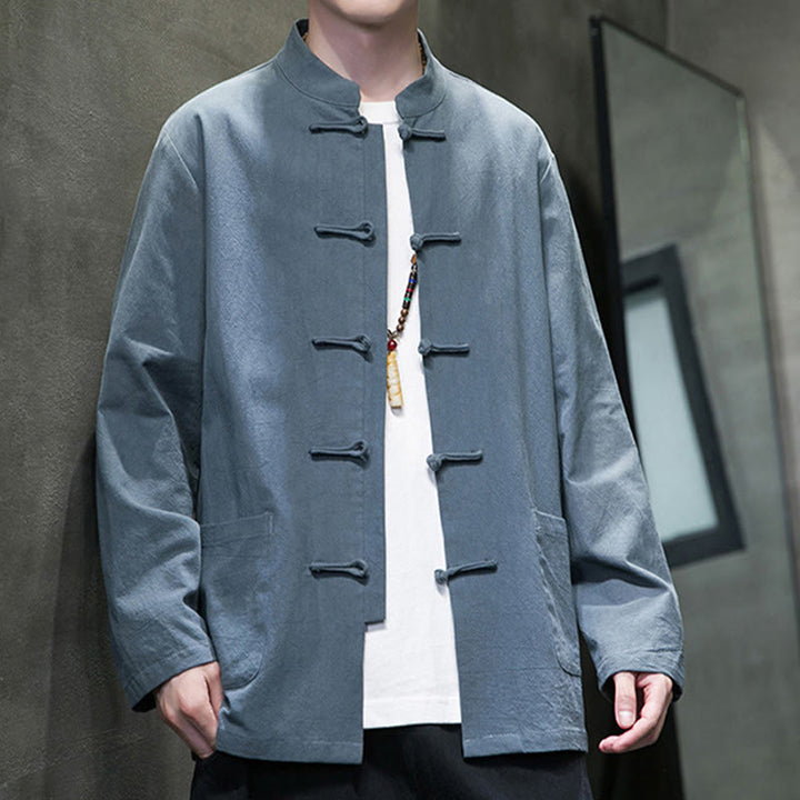 Giacca da uomo in cotone con bottoni a rana cinese, con tasche, stile Buddha Stones - image 19