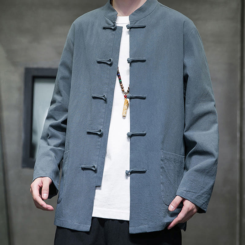 Giacca da uomo in cotone con bottoni a rana cinese, con tasche, stile Buddha Stones - image 13