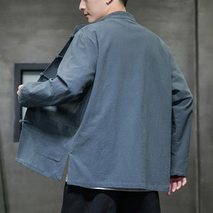 Giacca da uomo in cotone con bottoni a rana cinese, con tasche, stile Buddha Stones