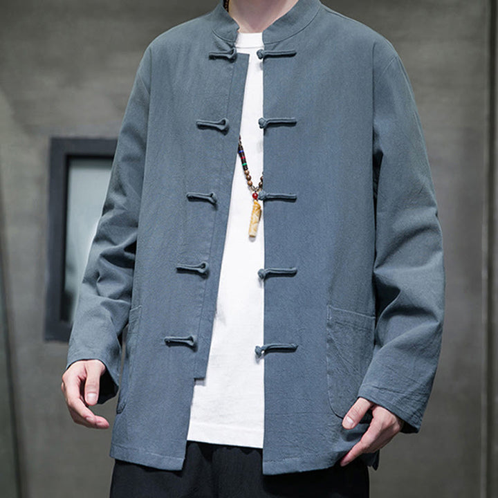 Giacca da uomo in cotone con bottoni a rana cinese, con tasche, stile Buddha Stones - image 13