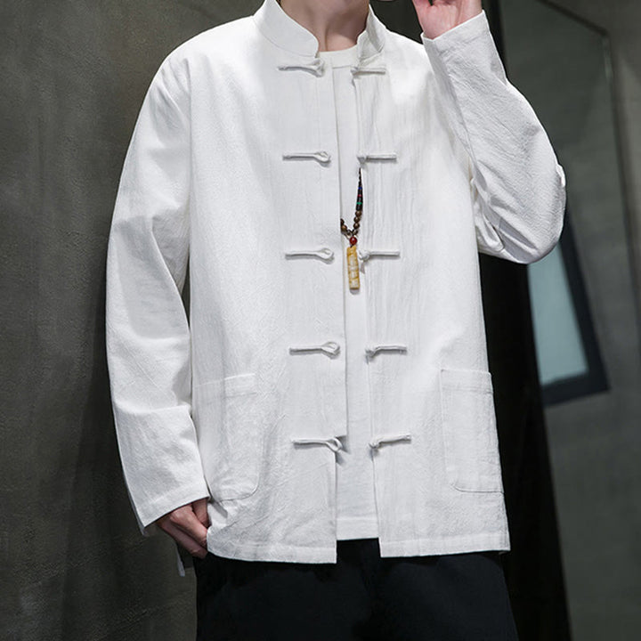 Giacca da uomo in cotone con bottoni a rana cinese, con tasche, stile Buddha Stones