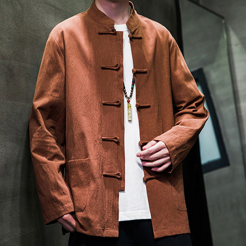 Giacca da uomo in cotone con bottoni a rana cinese, con tasche, stile Buddha Stones - image 27