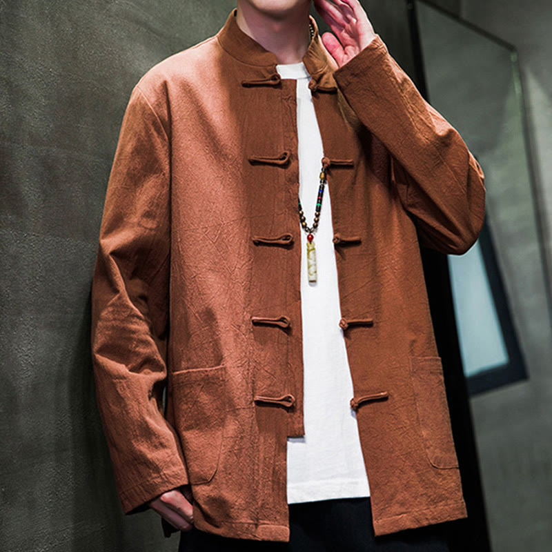 Giacca da uomo in cotone con bottoni a rana cinese, con tasche, stile Buddha Stones - image 29