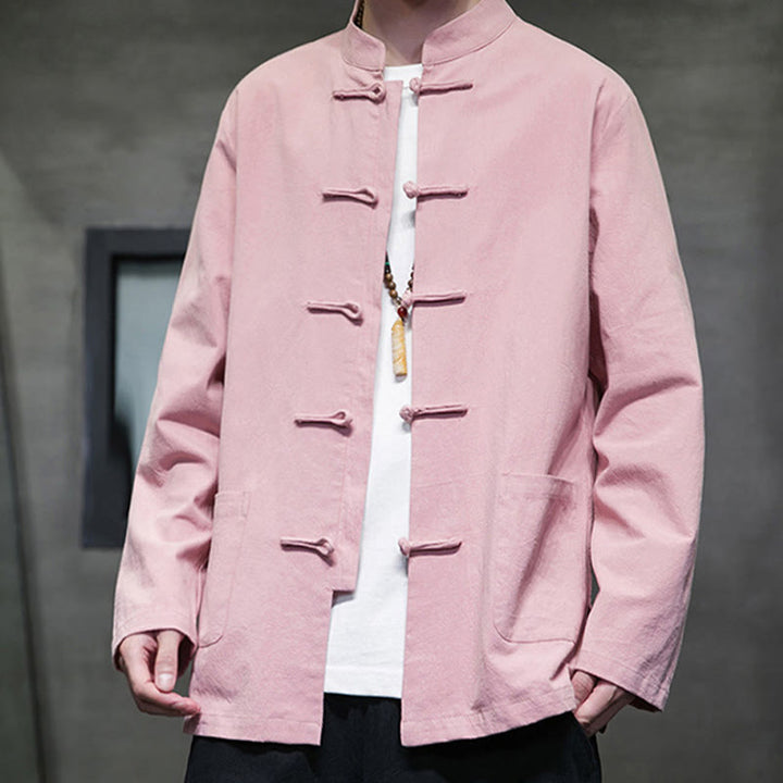 Giacca da uomo in cotone con bottoni a rana cinese, con tasche, stile Buddha Stones