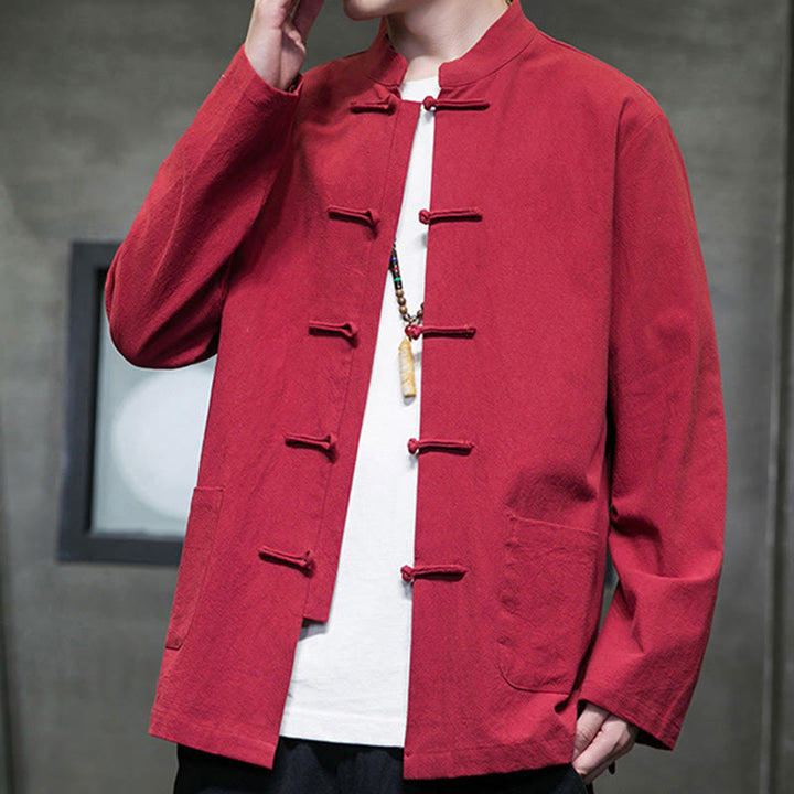 Giacca da uomo in cotone con bottoni a rana cinese, con tasche, stile Buddha Stones