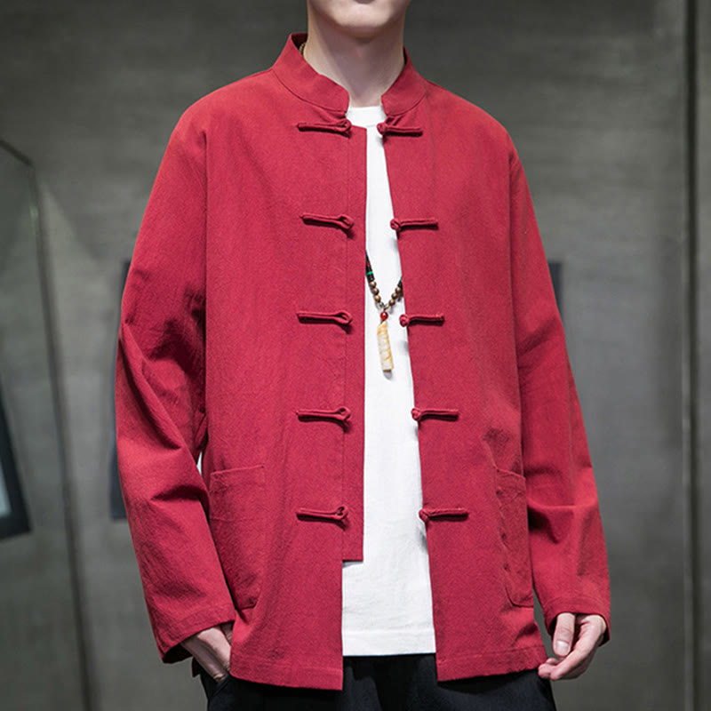 Giacca da uomo in cotone con bottoni a rana cinese, con tasche, stile Buddha Stones - image 42