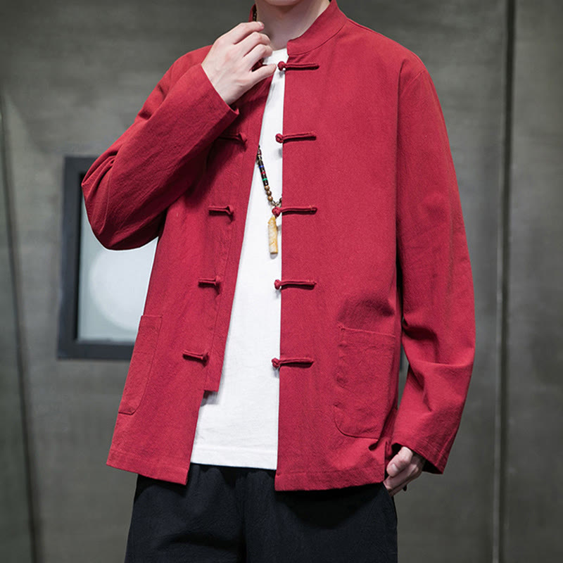 Giacca da uomo in cotone con bottoni a rana cinese, con tasche, stile Buddha Stones - image 43