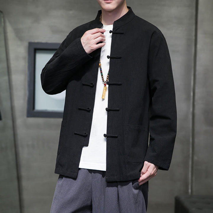 Giacca da uomo in cotone con bottoni a rana cinese, con tasche, stile Buddha Stones - image 46