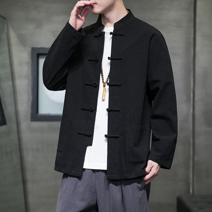 Giacca da uomo in cotone con bottoni a rana cinese, con tasche, stile Buddha Stones - image 47