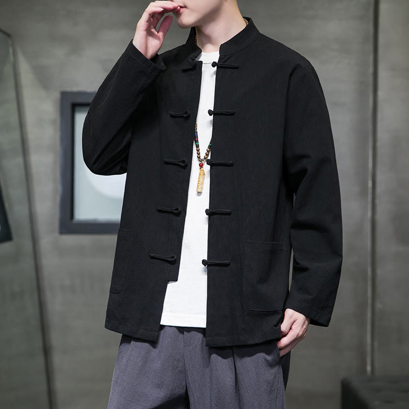 Giacca da uomo in cotone con bottoni a rana cinese, con tasche, stile Buddha Stones - image 47