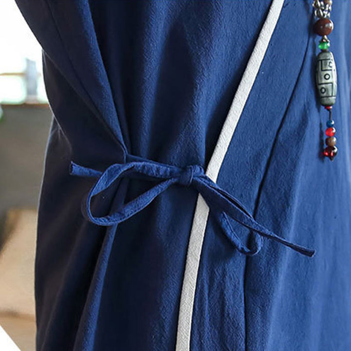 Camicia a maniche lunghe color block autunnale Buddha Stones in lino con lacci Abbigliamento uomo